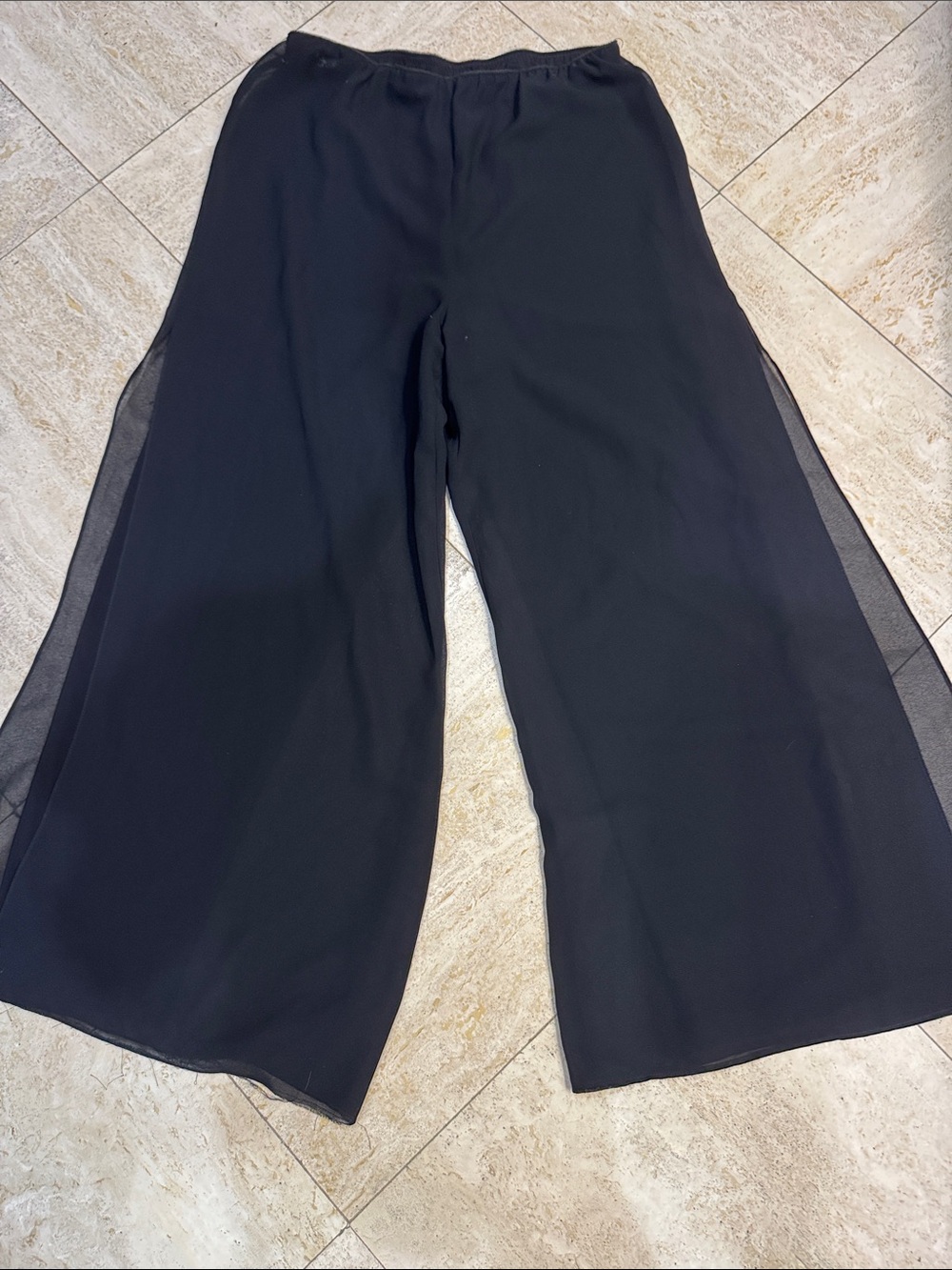 Alex Evenings Black Wide-Leg Pants with Sheer Side Panels